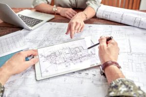 reviewing construction drawings